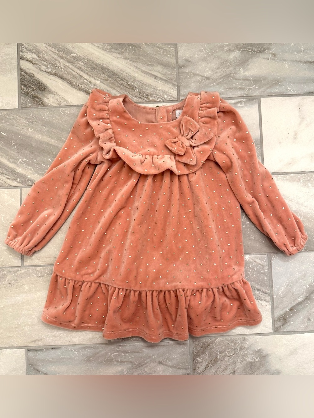 Tahari Dusty Rose Velvet Dress with Gold Dot Accents